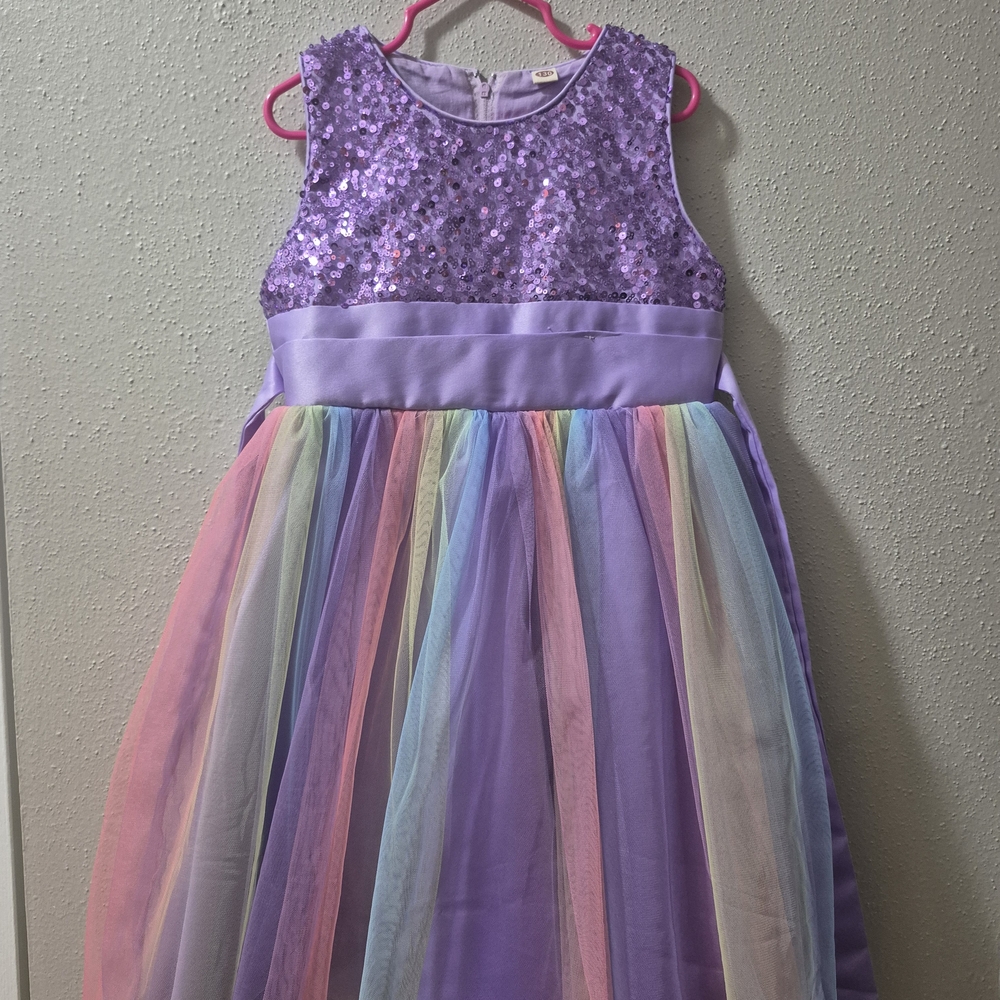 SHEIN Lavender Sequin Kids Dress with Rainbow Tulle